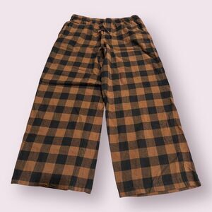 SKIMS Flannel Pajama Pants Womens L Brown Black Buffalo Plaid Sleepwear Wide Leg